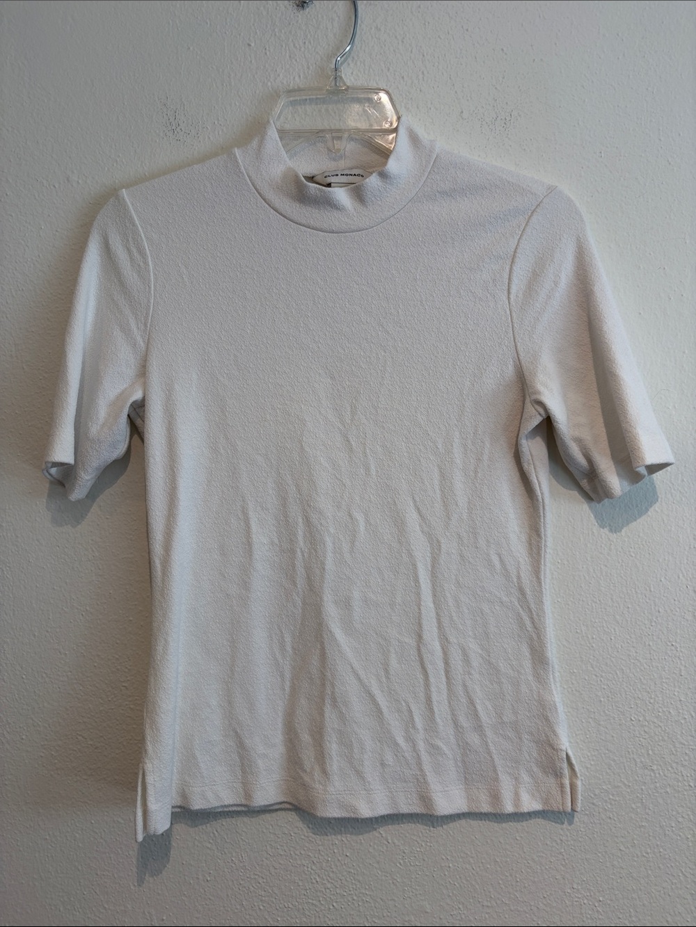 Club Monaco White Short-Sleeve Mock Neck Tee